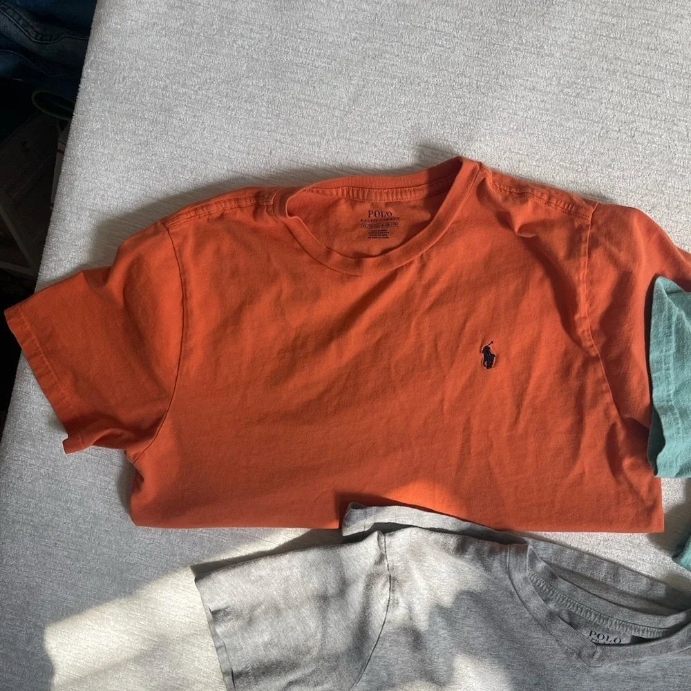 Boy’s Ralph Lauren Crewneck & V-Neck Tee Bundle - Orange, blue, gray